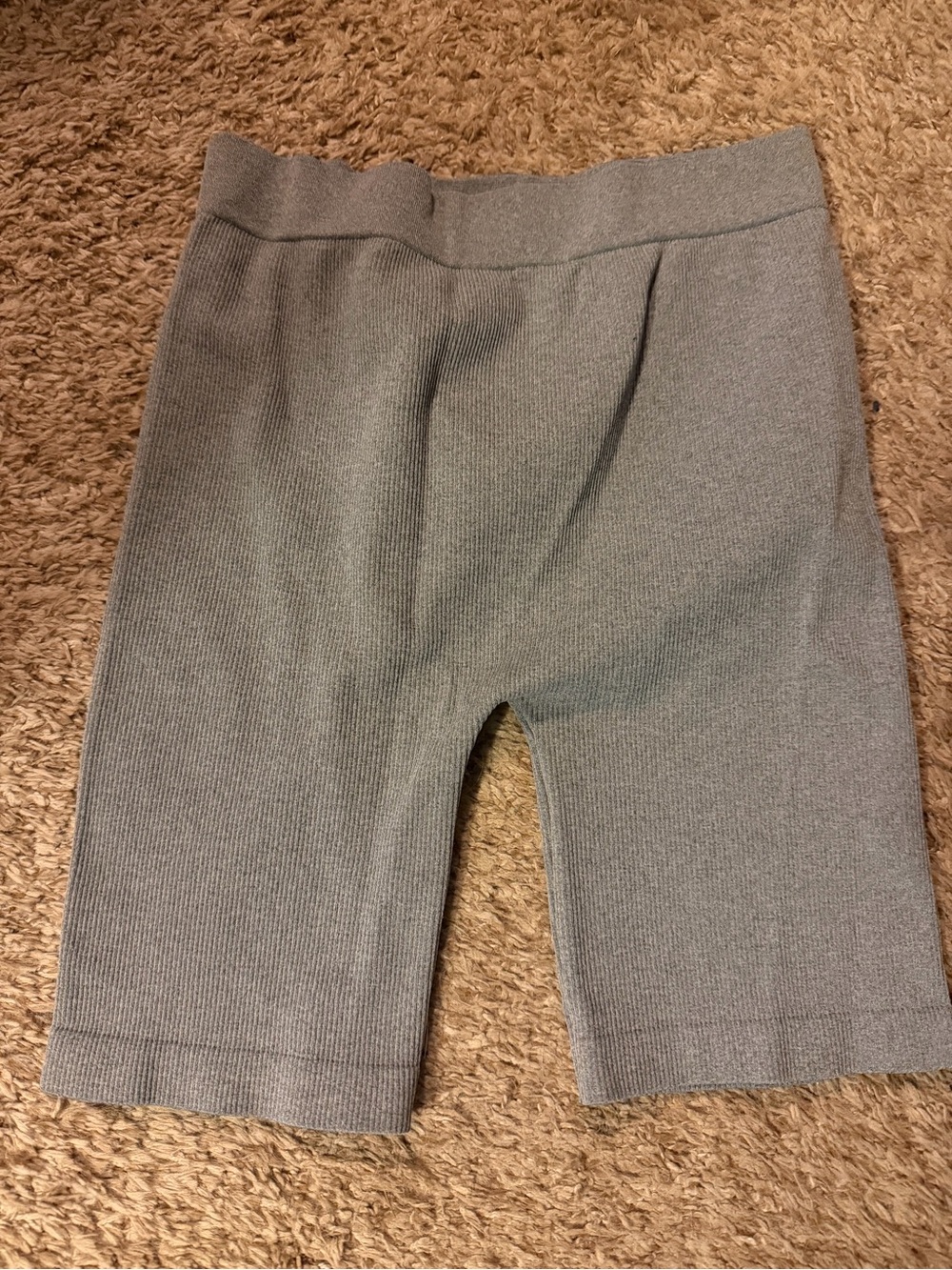Zenana Outfitters Gray Ribbed High-Waist Bike Shorts